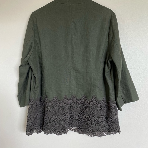 Coldwater Creek Women’s Linen Blend Dark Olive Green Blazer with Lace Trim 14 - Picture 9 of 12